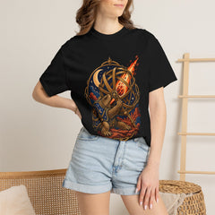 Comet Cage Tee worn Printify context view on a Black Comfort Colors 1717 tee