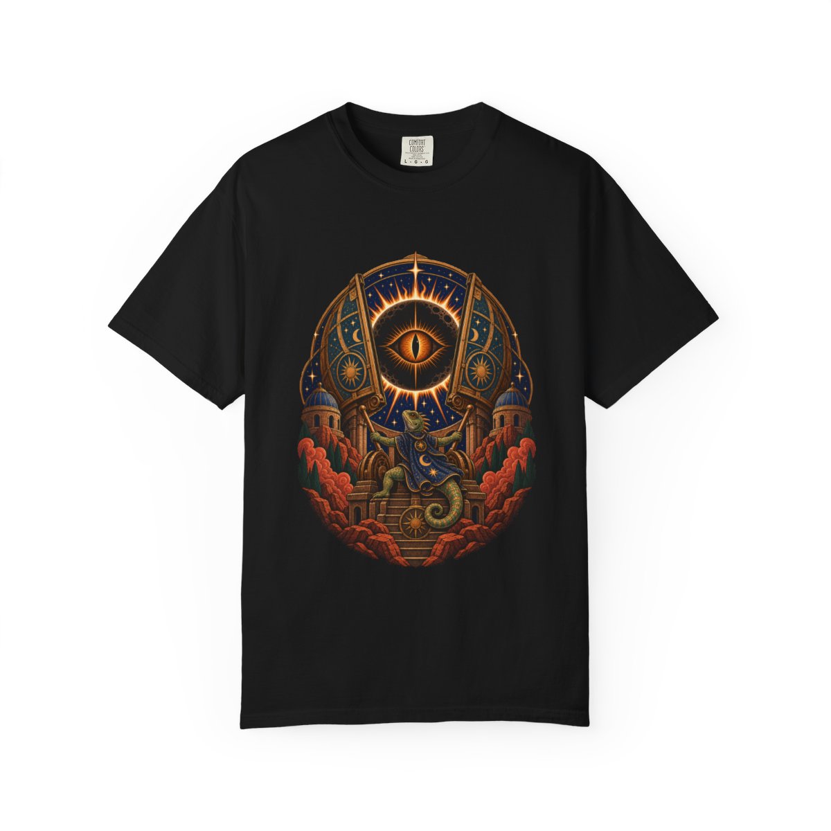 Eclipse Vault Tee large front print on a Black Comfort Colors 1717 tee