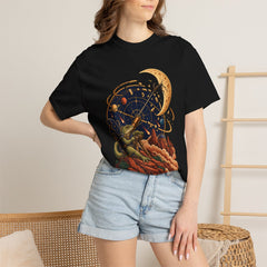 Moonhook Tee worn Printify context view on a Black Comfort Colors 1717 tee