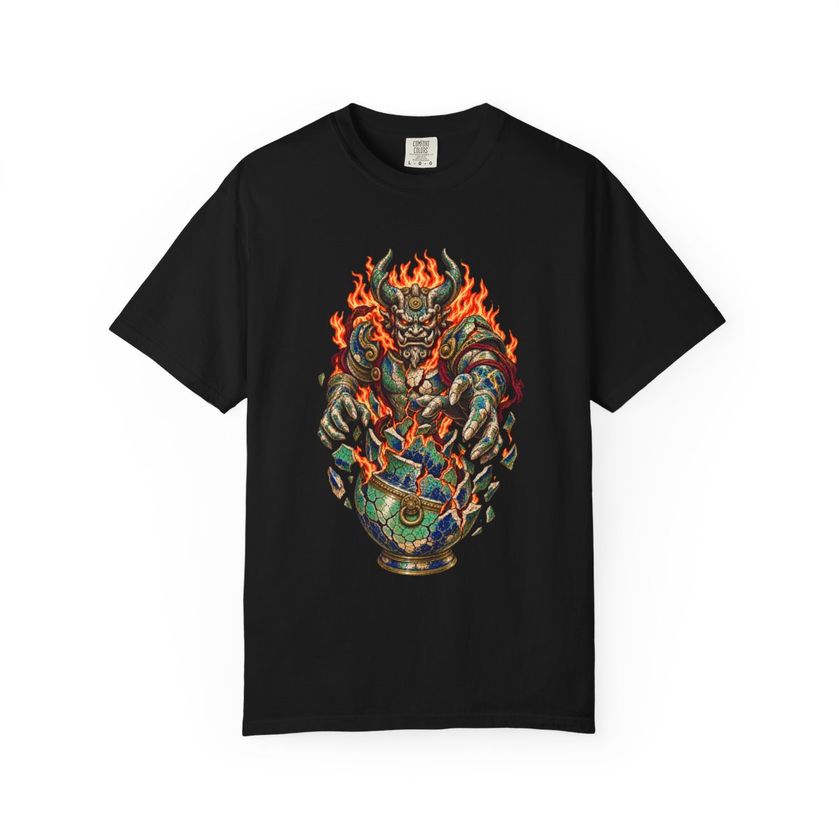 Ash Warden Tee large front print on a Black Comfort Colors 1717 tee