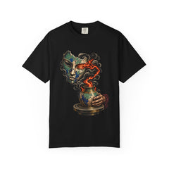 Smoke Oracle Tee large front print on a Black Comfort Colors 1717 tee