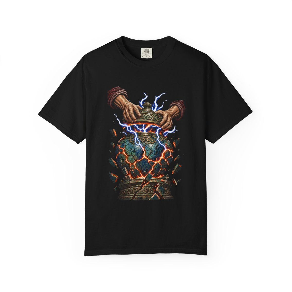 Thunder Jar Tee large front print on a Black Comfort Colors 1717 tee