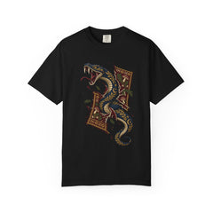 Serpent Unbound Tee large front print on a Black Comfort Colors 1717 tee