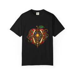 Apple Orrery Tee large front print on a Black Comfort Colors 1717 tee