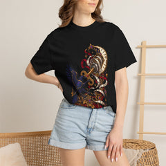 Clockwinder Raven Tee worn Printify context view on a Black Comfort Colors 1717 tee