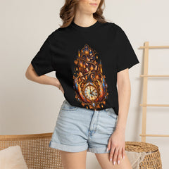 Clockwork Pumpkin Tee worn Printify context view on a Black Comfort Colors 1717 tee