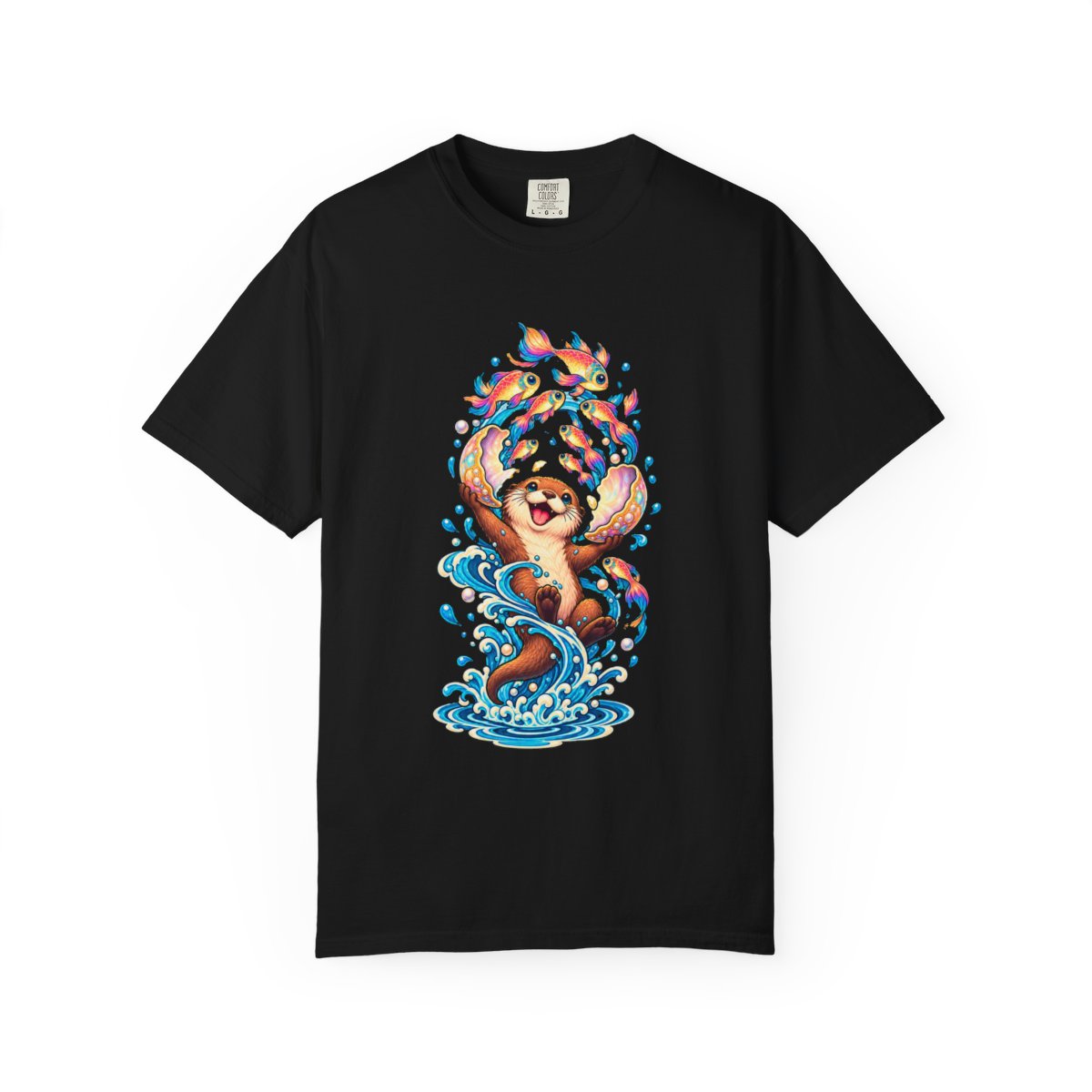 Lantern Otter Tee large front print on a Black Comfort Colors 1717 tee