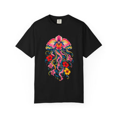 Orchid Jelly Tee large front print on a Black Comfort Colors 1717 tee