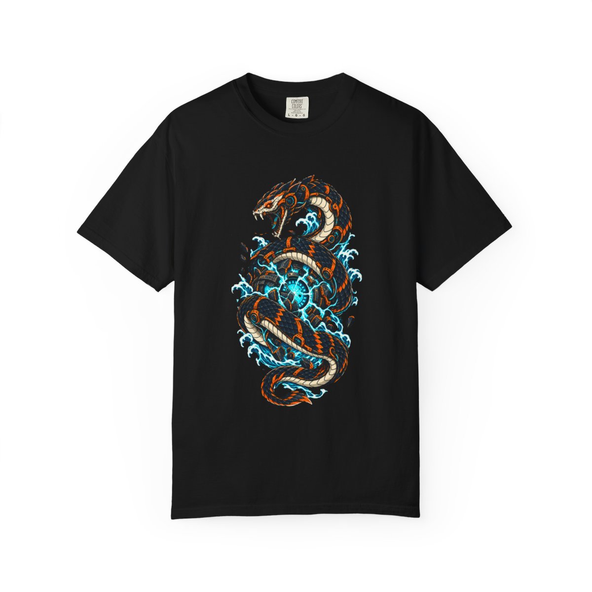 Reactor Serpent Tee large front print on a Black Comfort Colors 1717 tee