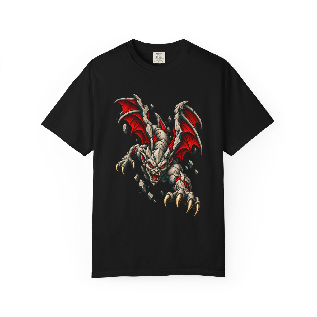 Gargoyle Dive Tee large front print on a Black Comfort Colors 1717 tee