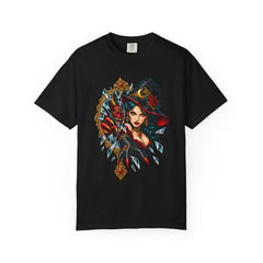 Mirror Witch Tee large front print on a Black Comfort Colors 1717 tee