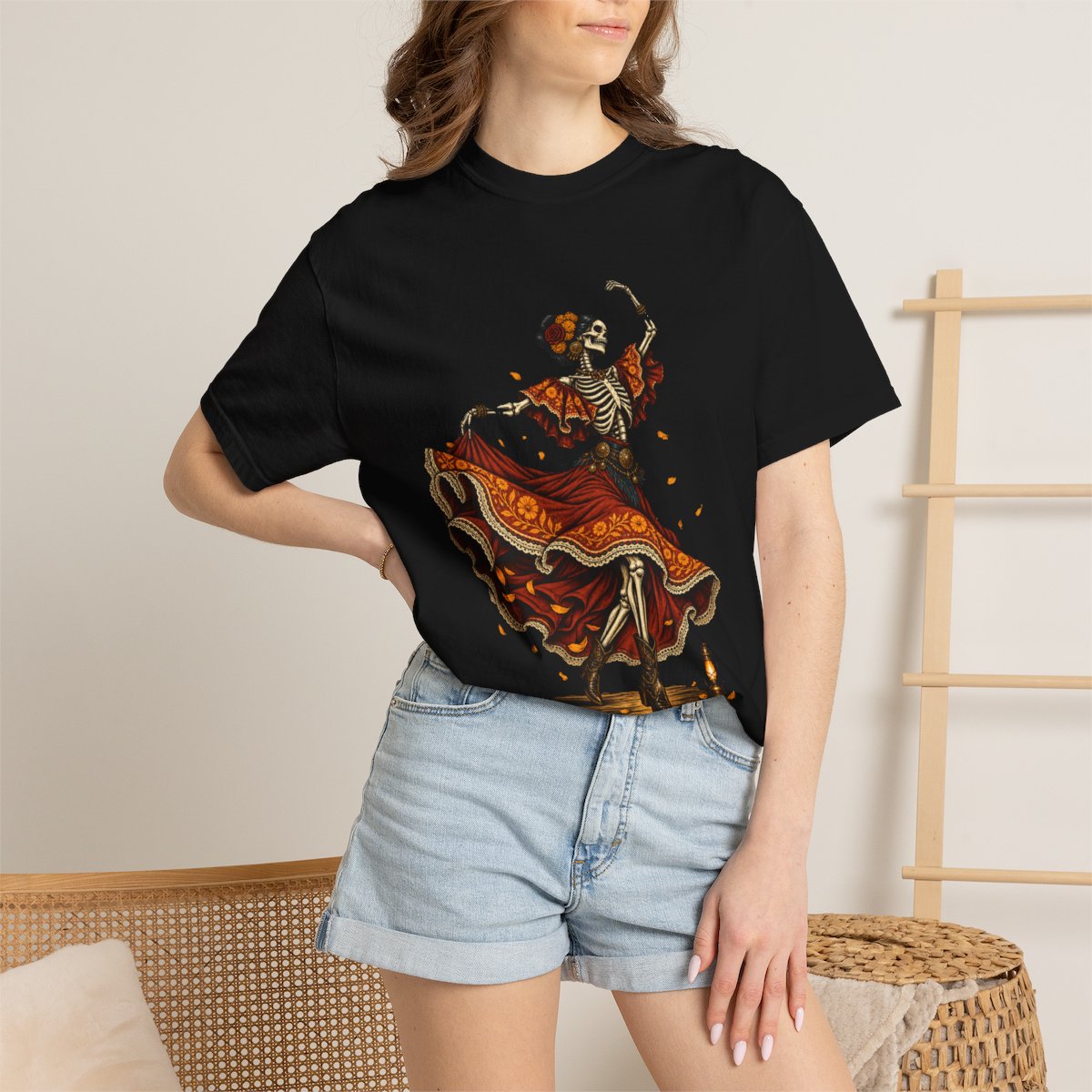 Grave Dancer Tee worn Printify context view on a Black Comfort Colors 1717 tee