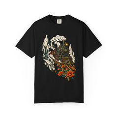 Marigold Express Tee large front print on a Black Comfort Colors 1717 tee