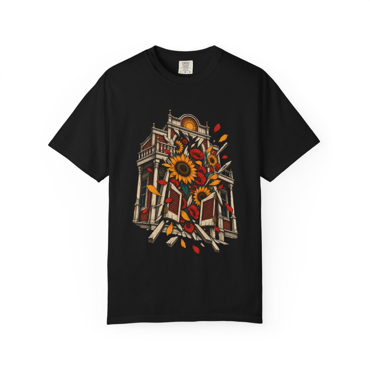 Saloon in Bloom Tee large front print on a Black Comfort Colors 1717 tee
