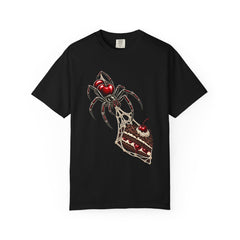 Cherry Widow Tee large front print on a Black Comfort Colors 1717 tee