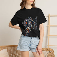 Chain Runner Tee worn Printify context view on a Black Comfort Colors 1717 tee