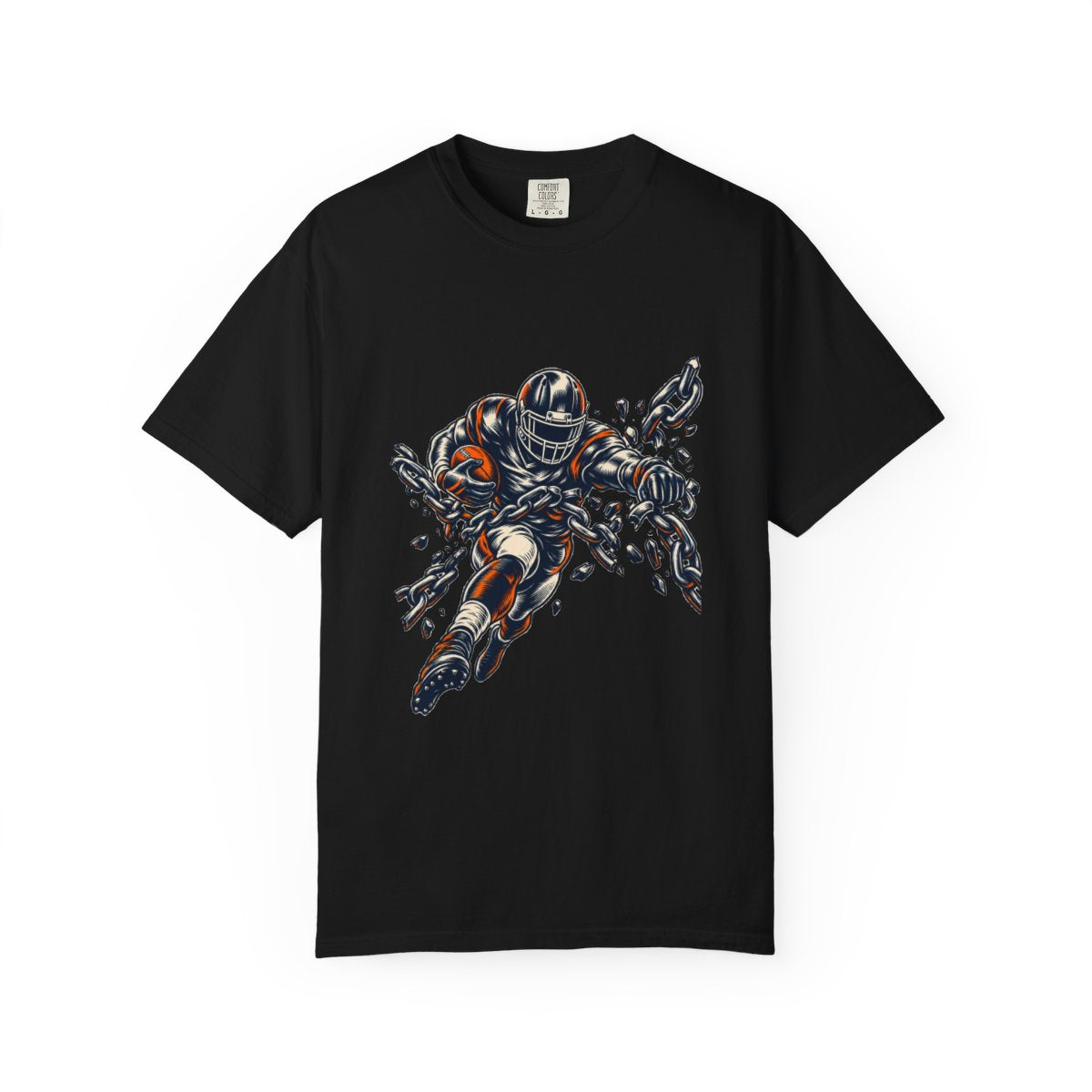 Chain Runner Tee large front print on a Black Comfort Colors 1717 tee