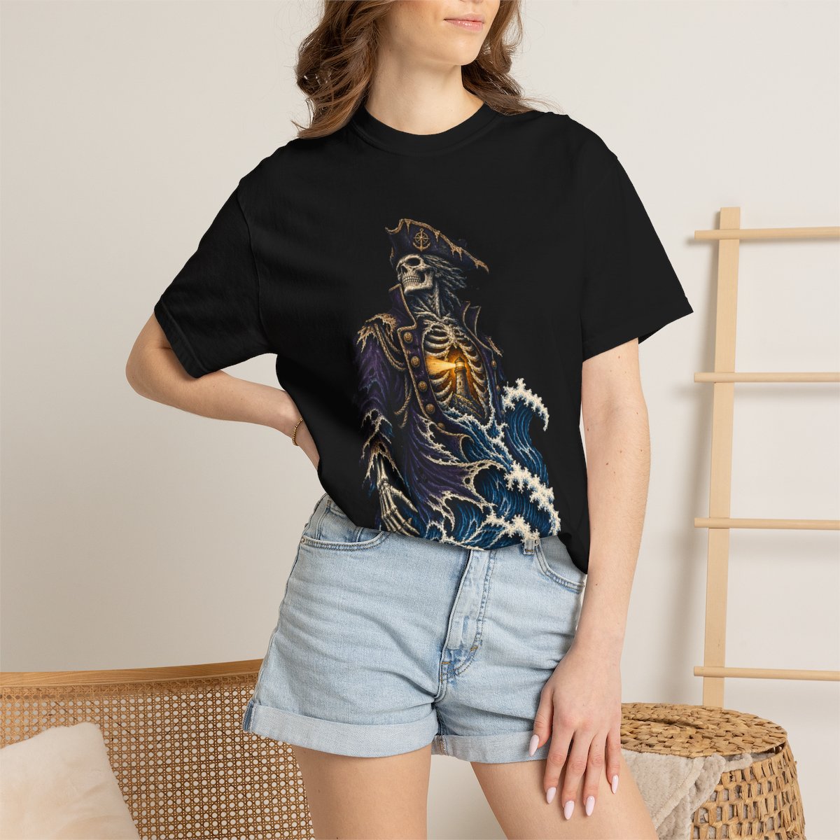 Captain Below Tee worn Printify context view on a Black Comfort Colors 1717 tee