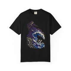 Widow's Wave Tee large front print on a Black Comfort Colors 1717 tee