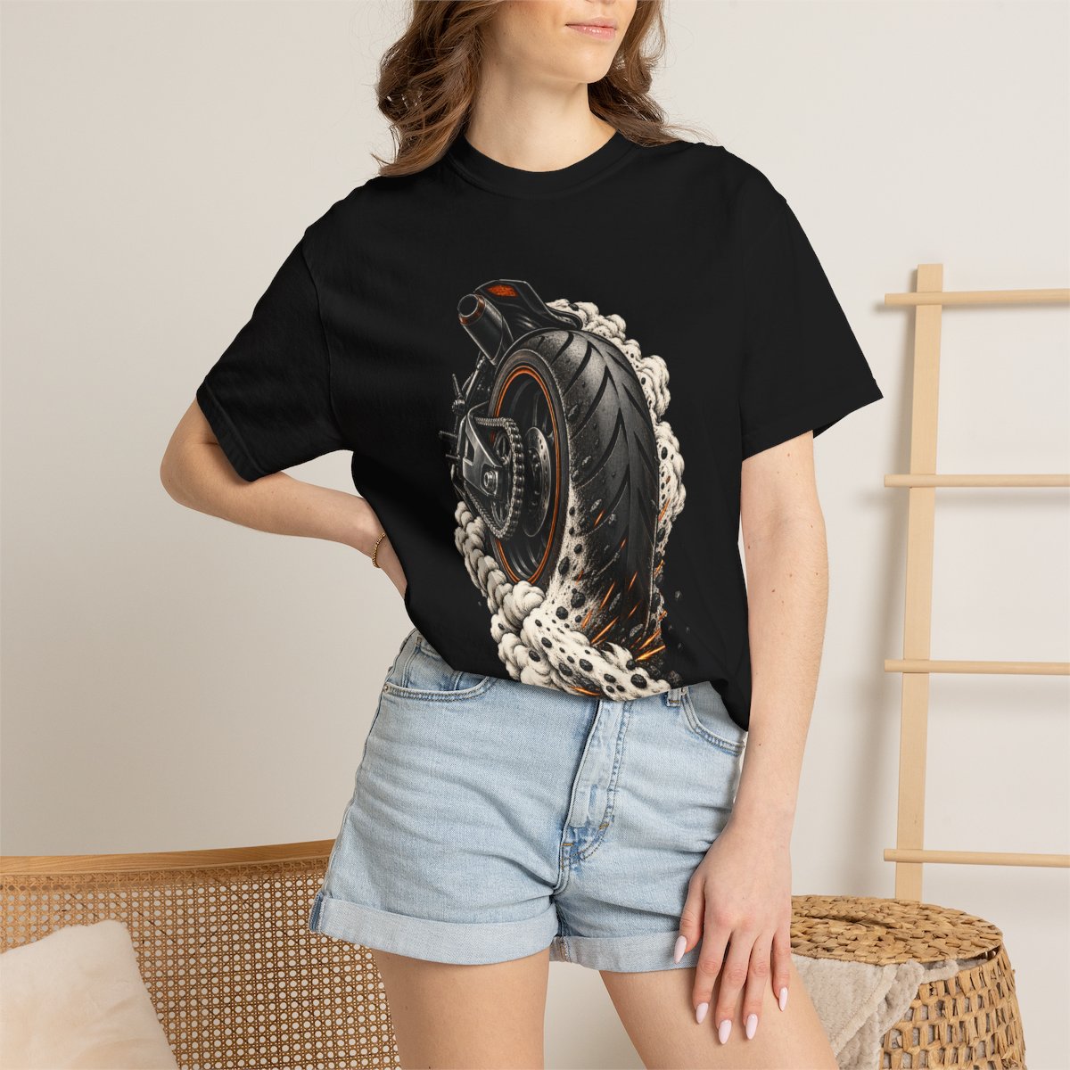 Burnout Tee worn Printify context view on a Black Comfort Colors 1717 tee