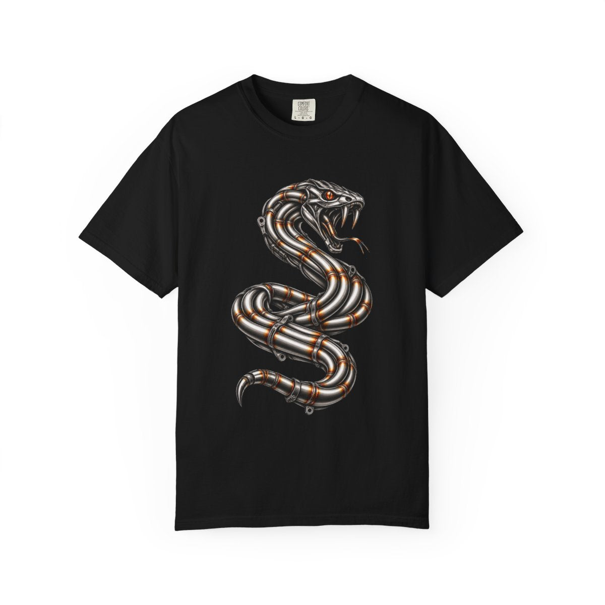 Chrome Viper Tee large front print on a Black Comfort Colors 1717 tee