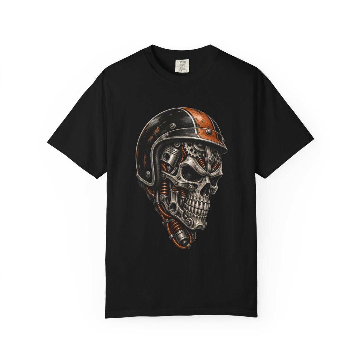 Gearhead Tee large front print on a Black Comfort Colors 1717 tee