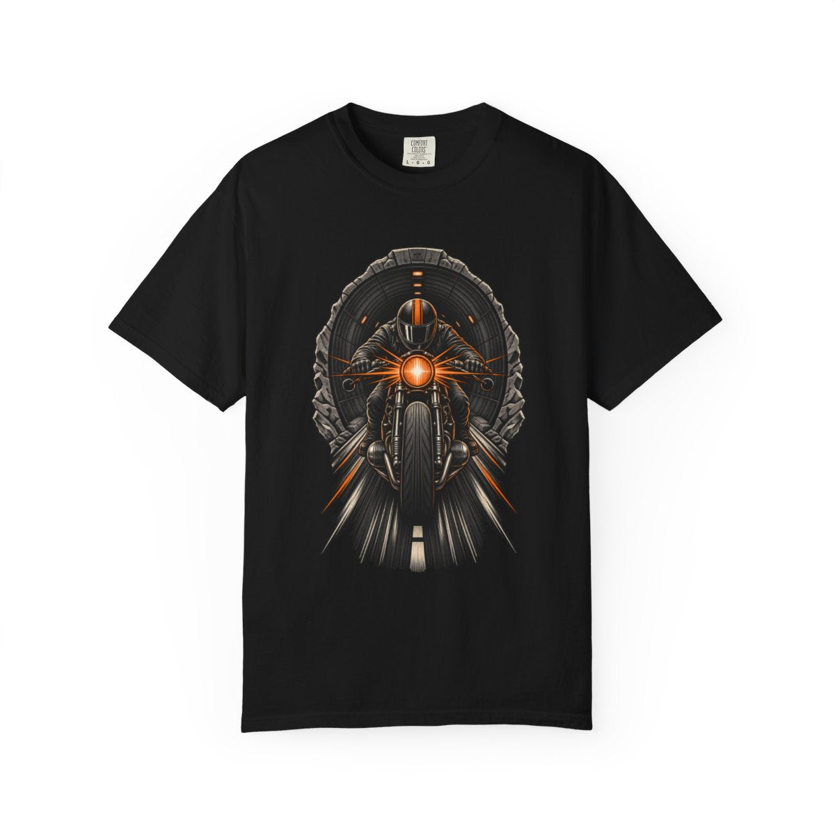 Tunnel Run Tee large front print on a Black Comfort Colors 1717 tee