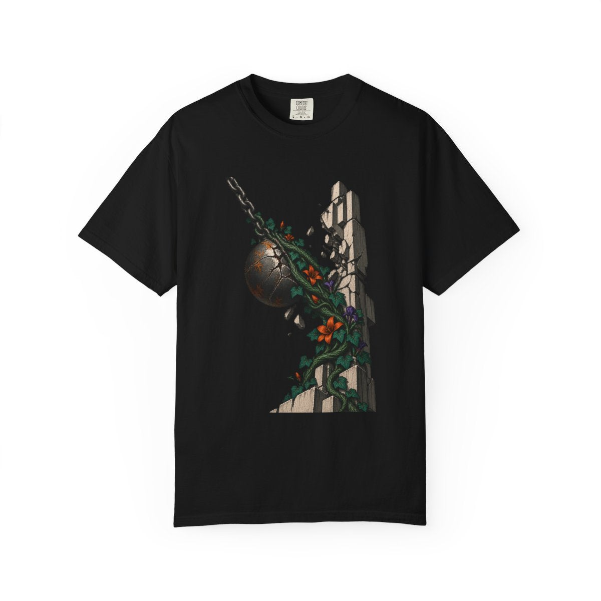 Ivy Wrecker Tee large front print on a Black Comfort Colors 1717 tee