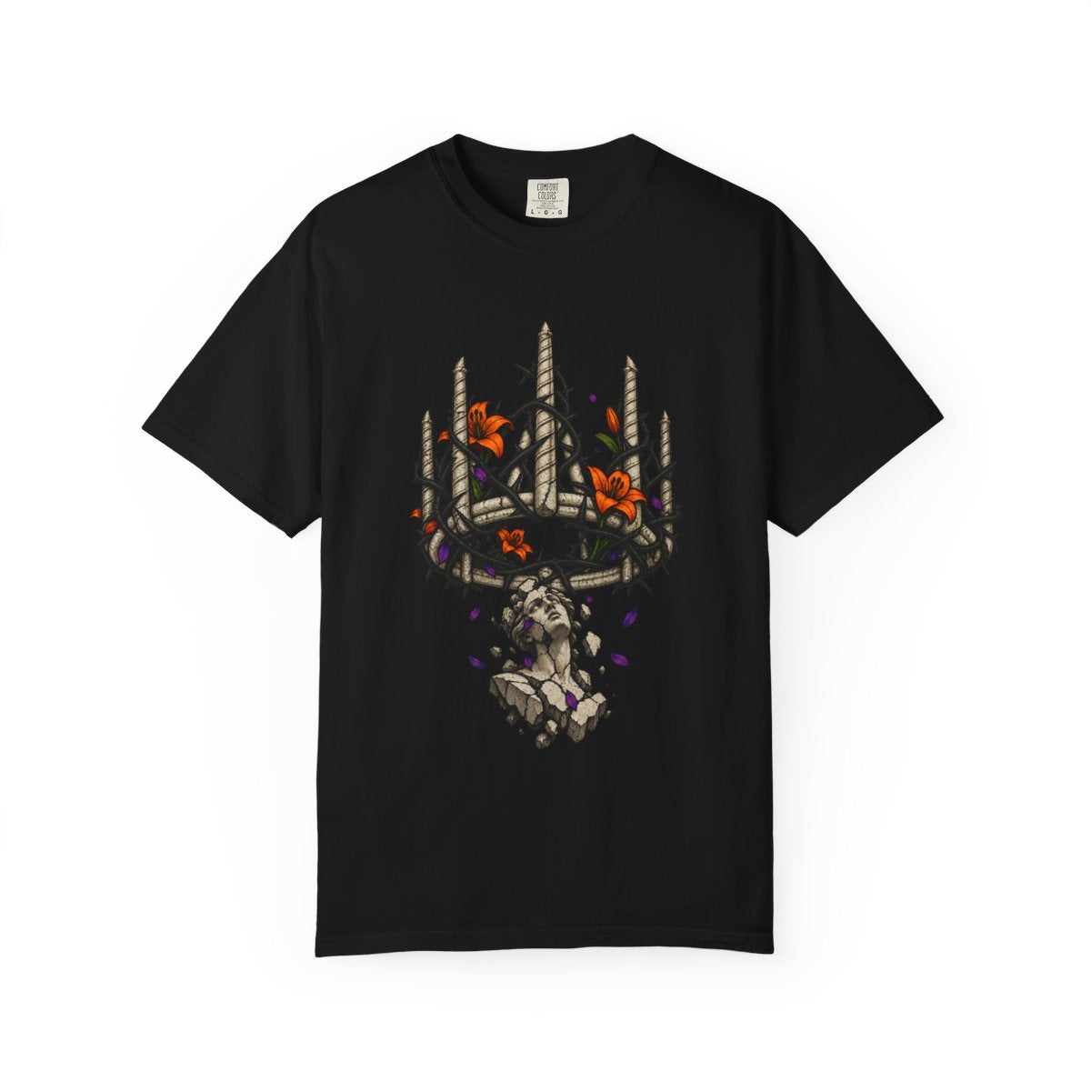 Rebar Crown Tee large front print on a Black Comfort Colors 1717 tee