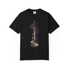 Violet Blade Tee large front print on a Black Comfort Colors 1717 tee