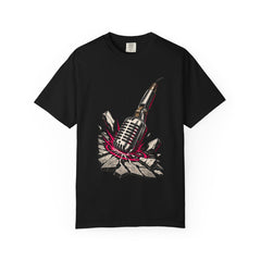 Mic Drop Tee large front print on a Black Comfort Colors 1717 tee
