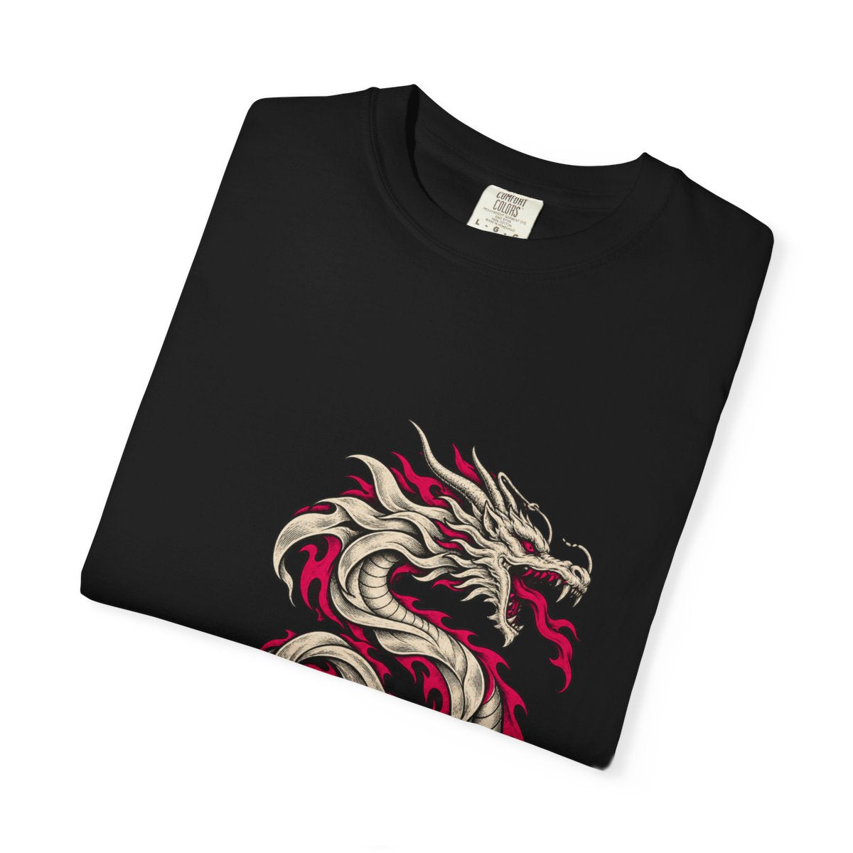 The Brass Dragon Tee folded front print detail