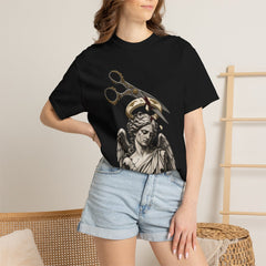 Cut the Halo Tee worn Printify context view on a Black Comfort Colors 1717 tee