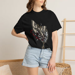 Moth Through Glass Tee worn Printify context view on a Black Comfort Colors 1717 tee