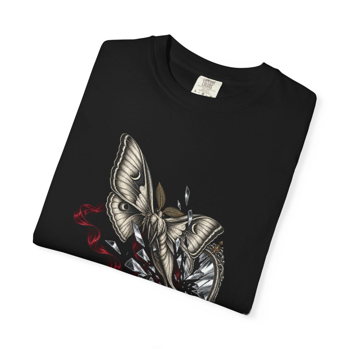 Moth Through Glass Tee folded front print detail