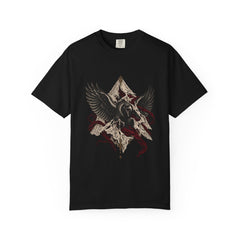 Raven Unveiled Tee large front print on a Black Comfort Colors 1717 tee