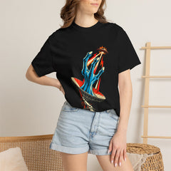 Alien Signal Tee worn Printify context view on a Black Comfort Colors 1717 tee