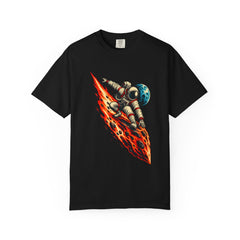 Comet Surfer Tee large front print on a Black Comfort Colors 1717 tee