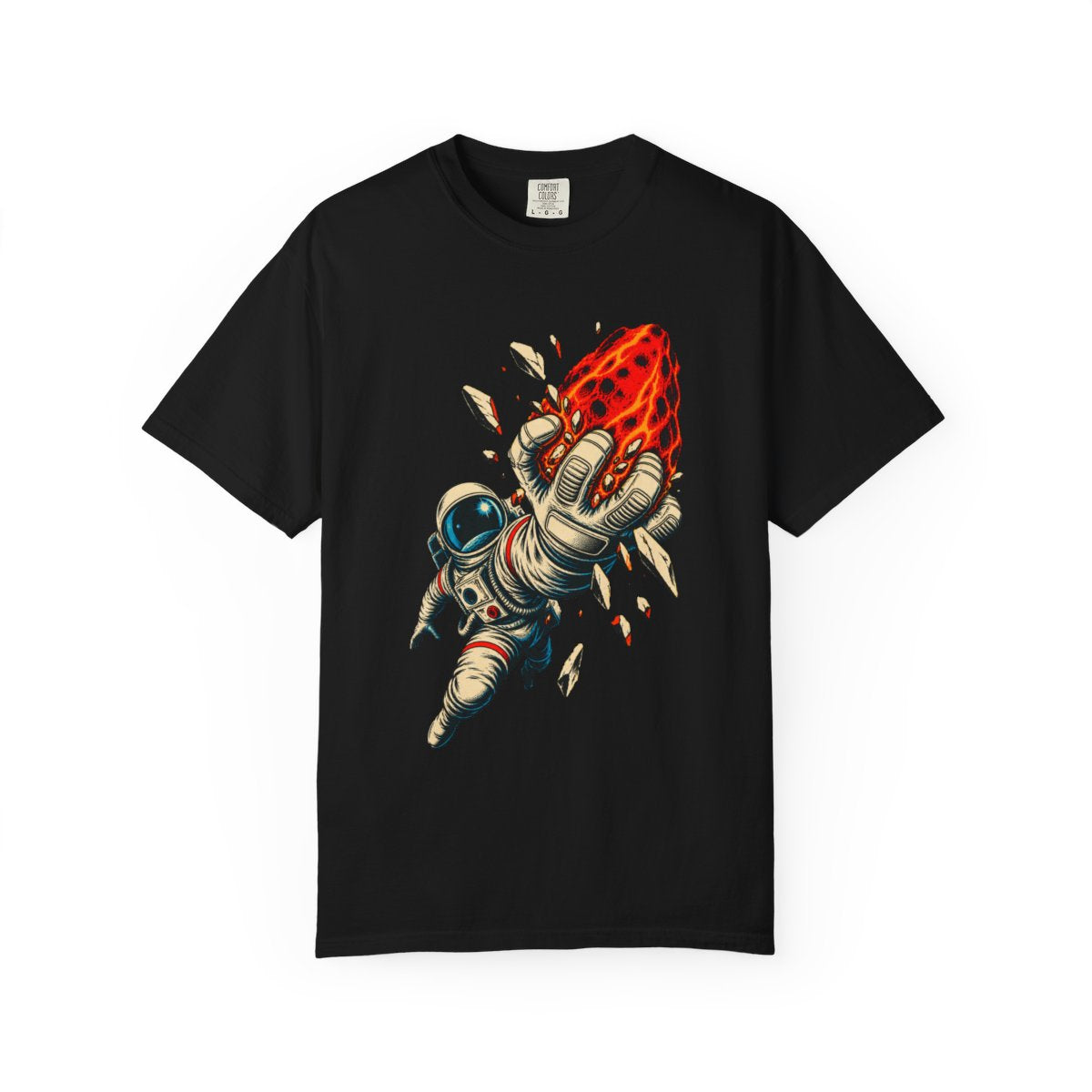 Meteor Catch Tee large front print on a Black Comfort Colors 1717 tee