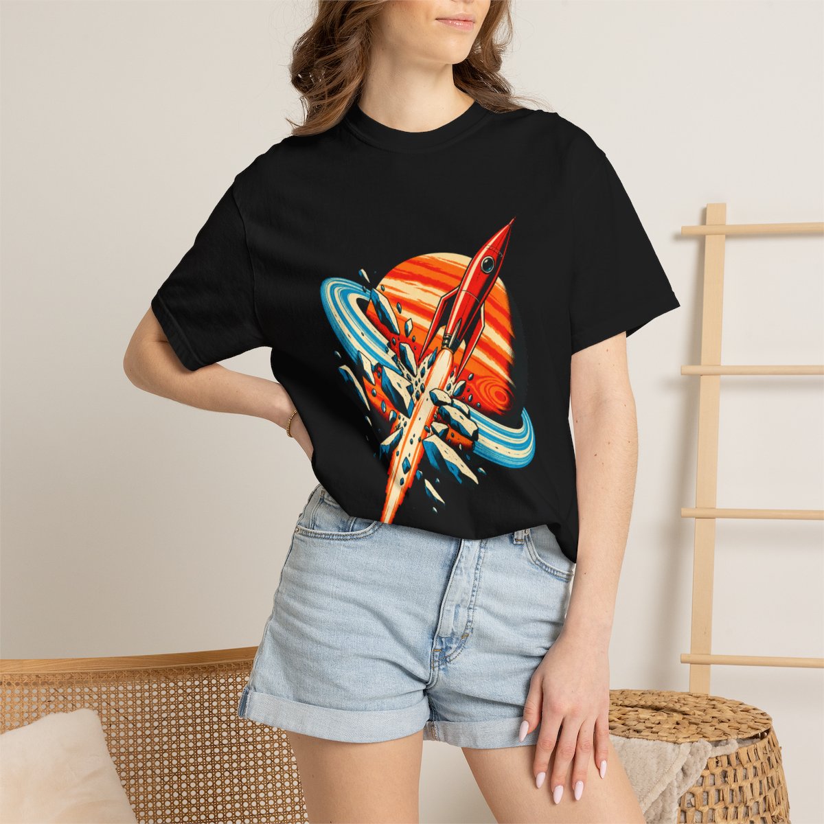Ring Crash Tee worn Printify context view on a Black Comfort Colors 1717 tee