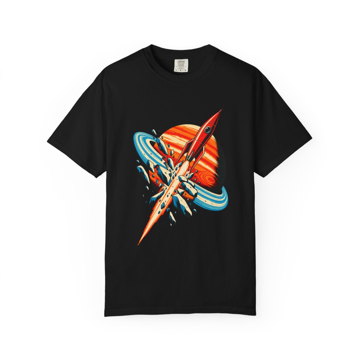 Ring Crash Tee large front print on a Black Comfort Colors 1717 tee