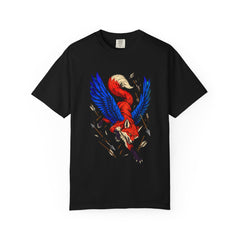 Fox in Flight Tee large front print on a Black Comfort Colors 1717 tee
