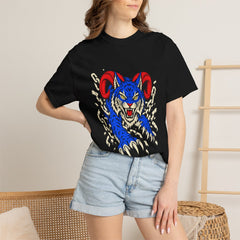 Horned Lynx Tee worn Printify context view on a Black Comfort Colors 1717 tee