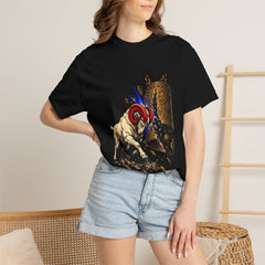 Ram Strike Tee worn Printify context view on a Black Comfort Colors 1717 tee
