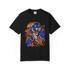 Tiger Unmasked Tee large front print on a Black Comfort Colors 1717 tee