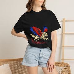 Winged Wolf Tee worn Printify context view on a Black Comfort Colors 1717 tee