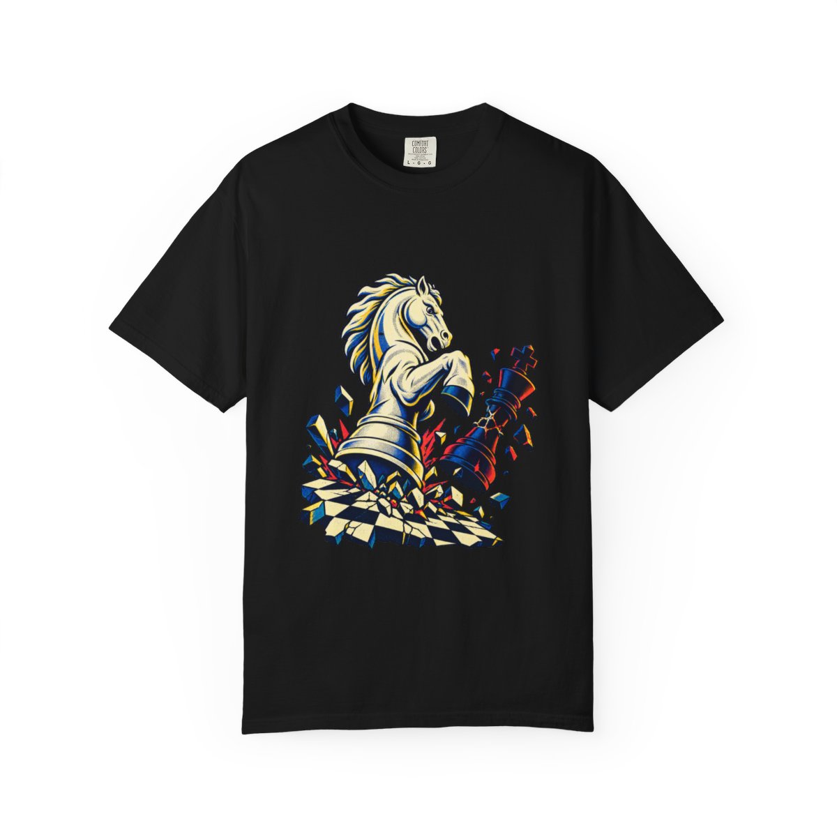 Checkmate Tee large front print on a Black Comfort Colors 1717 tee