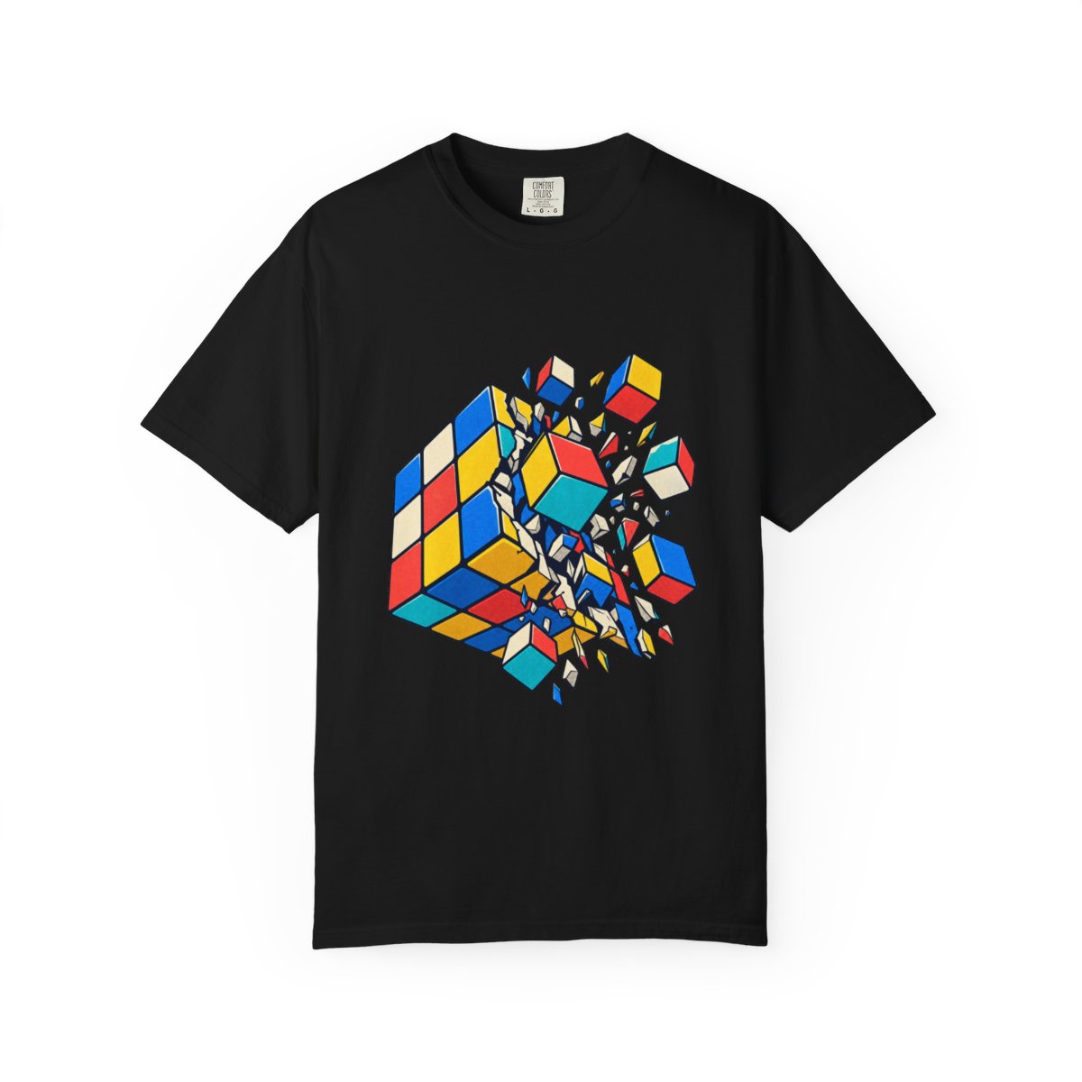 Crack the Cube Tee large front print on a Black Comfort Colors 1717 tee