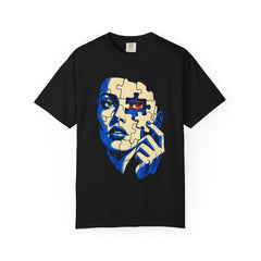 The Hidden Eye Tee large front print on a Black Comfort Colors 1717 tee