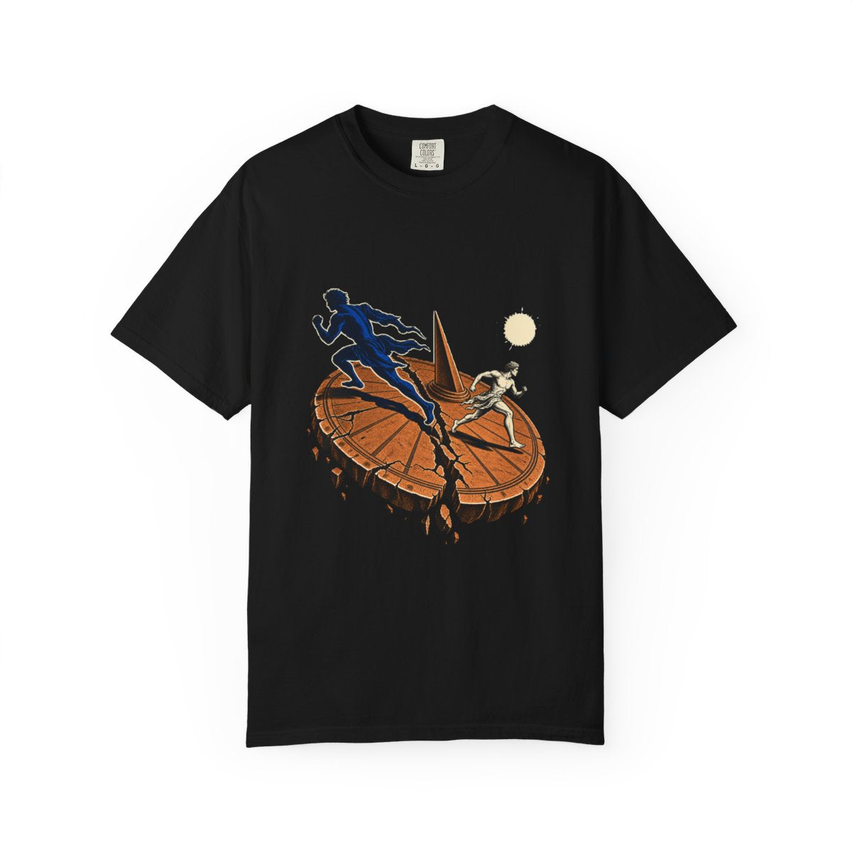 Backward Shadow Tee large front print on a Black Comfort Colors 1717 tee